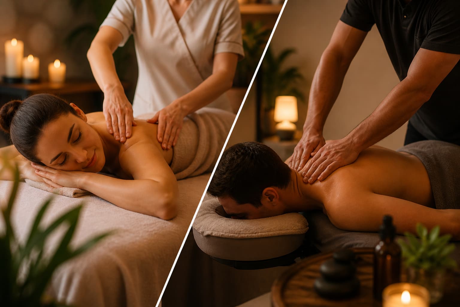 “Swedish massage therapy session with gentle relaxation techniques in a warm spa setting
