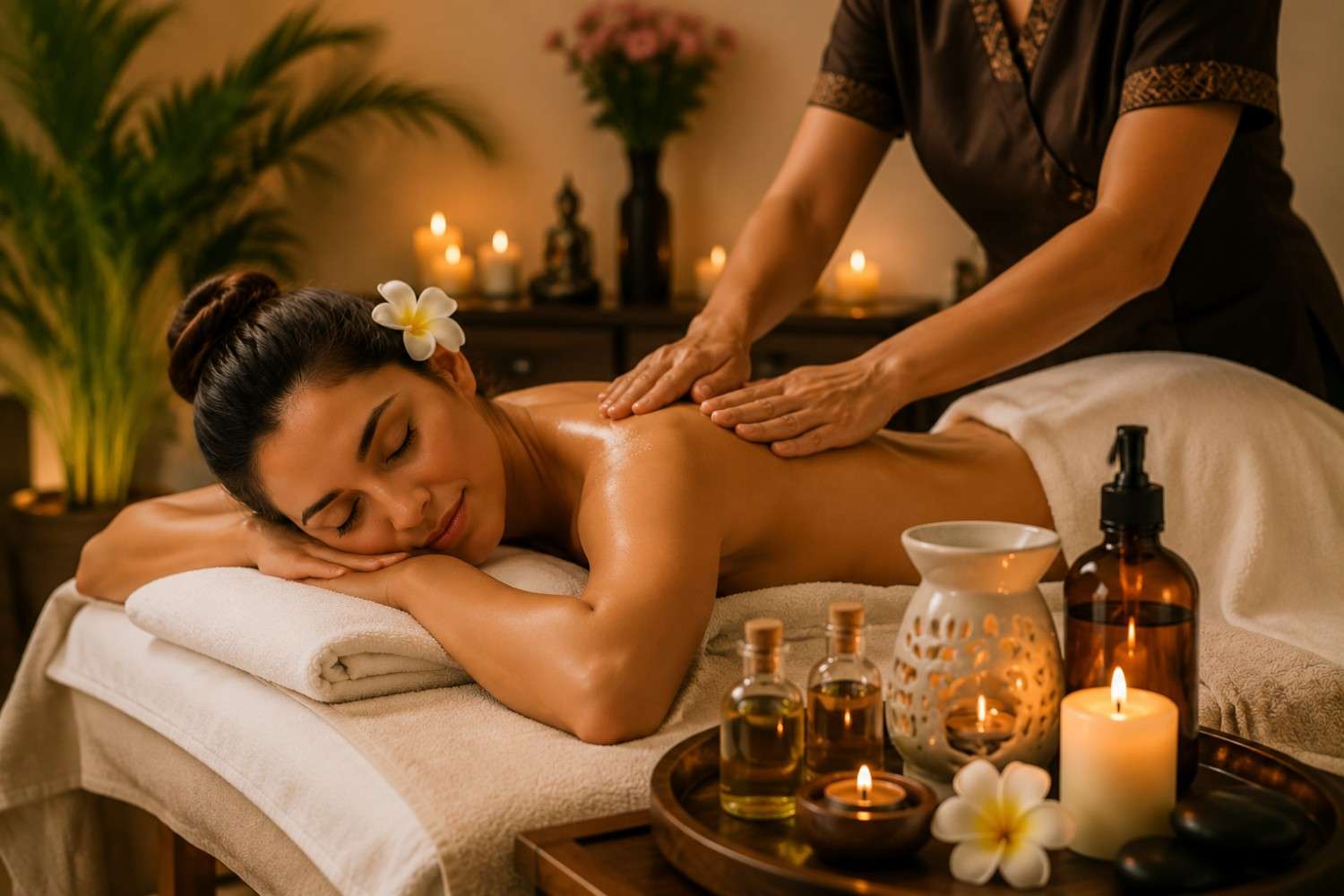 Aromatherapy massage session in San Jose with essential oils for relaxation and stress relief